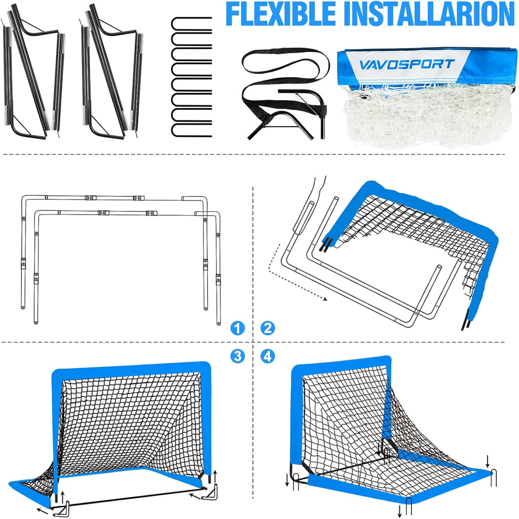 Skiennix Kids Soccer Goals - Portable 4' x 3' Training Equipment Set | Pop-Up Net with Soccer Ball