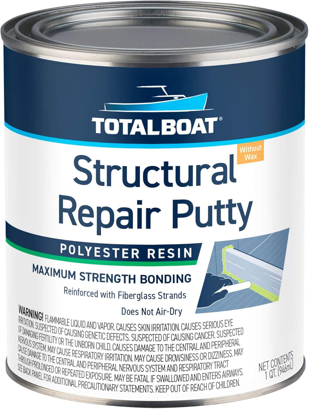 TotalBoat Polyester Structural Repair Putty - Marine Grade Fiberglass Reinforced Filler for Boats & Automotive