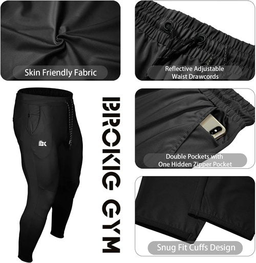 BROKIG Men's Lightweight Gym Jogger Pants - Comfortable Workout Sweatpants with Zip Pocket