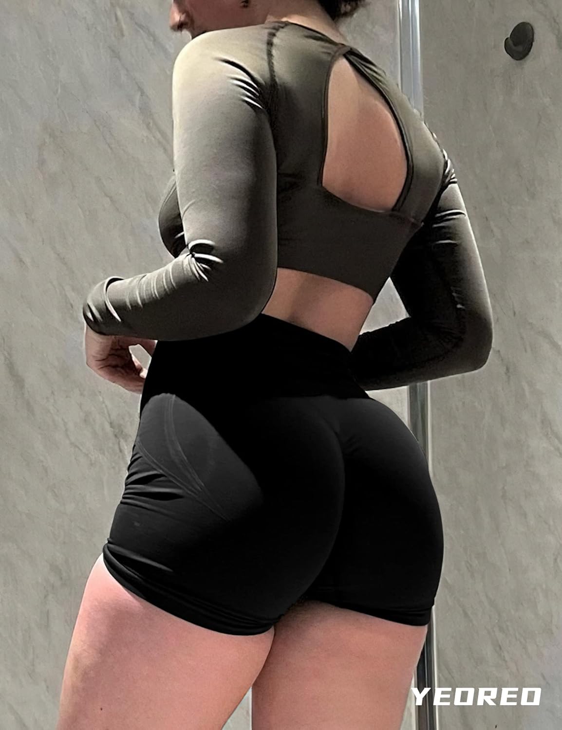 YEOREO Seamless Scrunch Workout Shorts - High Waisted Butt Lifting Yoga & Gym Biker Shorts for Women