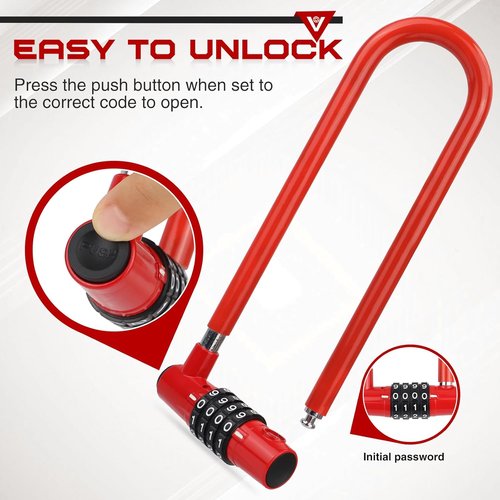Bike U Lock - Heavy-Duty 4-Digit Combination U-Shaped Bicycle Lock for Ultimate Security