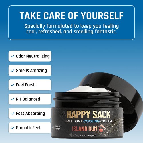 Derm Dude Happy Sack Ball Deodorant - Anti-Chafing Comfort Cream for Men | Aluminum-Free, Island Rum Scent, 2oz