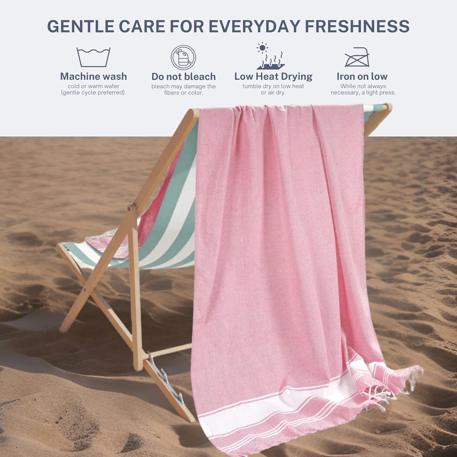 Skiennix Oversized Cotton Turkish Beach Towels - Quick Dry & Absorbent | Extra Large 36"x72" - Pink, 2 Pack