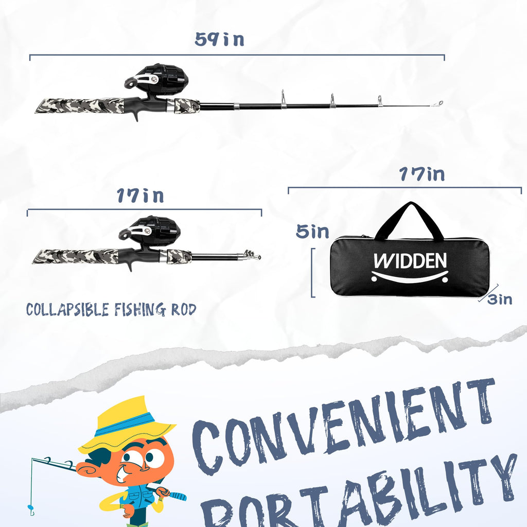 WIDDEN Kids Fishing Pole, Portable Telescopic Kids Fishing Poles for Boys and Girls, Fishing Rod and Reel Combo Kit with Tackle Box, and Fishing Net, Best Fishing Pole for Toddler Youth