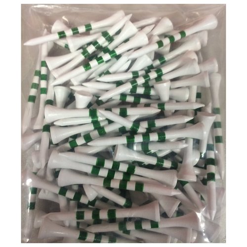 3 1/4" Wooden Golf Tees with Height Indication Stripes - Pack of 100 (White w/Green Stripes)