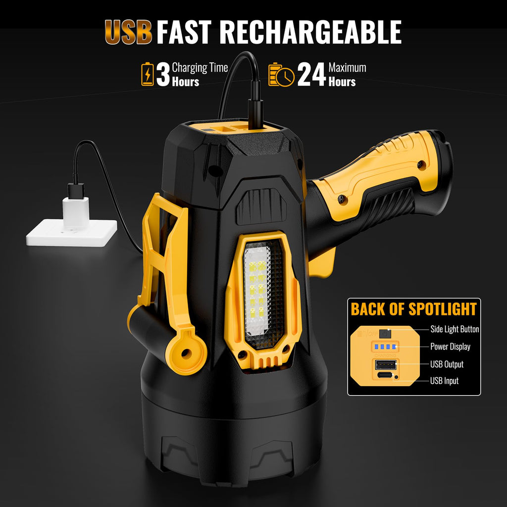 Rechargeable Spotlight, 99000 Lumens Super Bright Led Spotlights Flashlight with Cob Light & Foldable Tripod, 10000ɱAh Spot Lights Long Runtime, Handheld Spotlight for Hunting Boating Outdoor