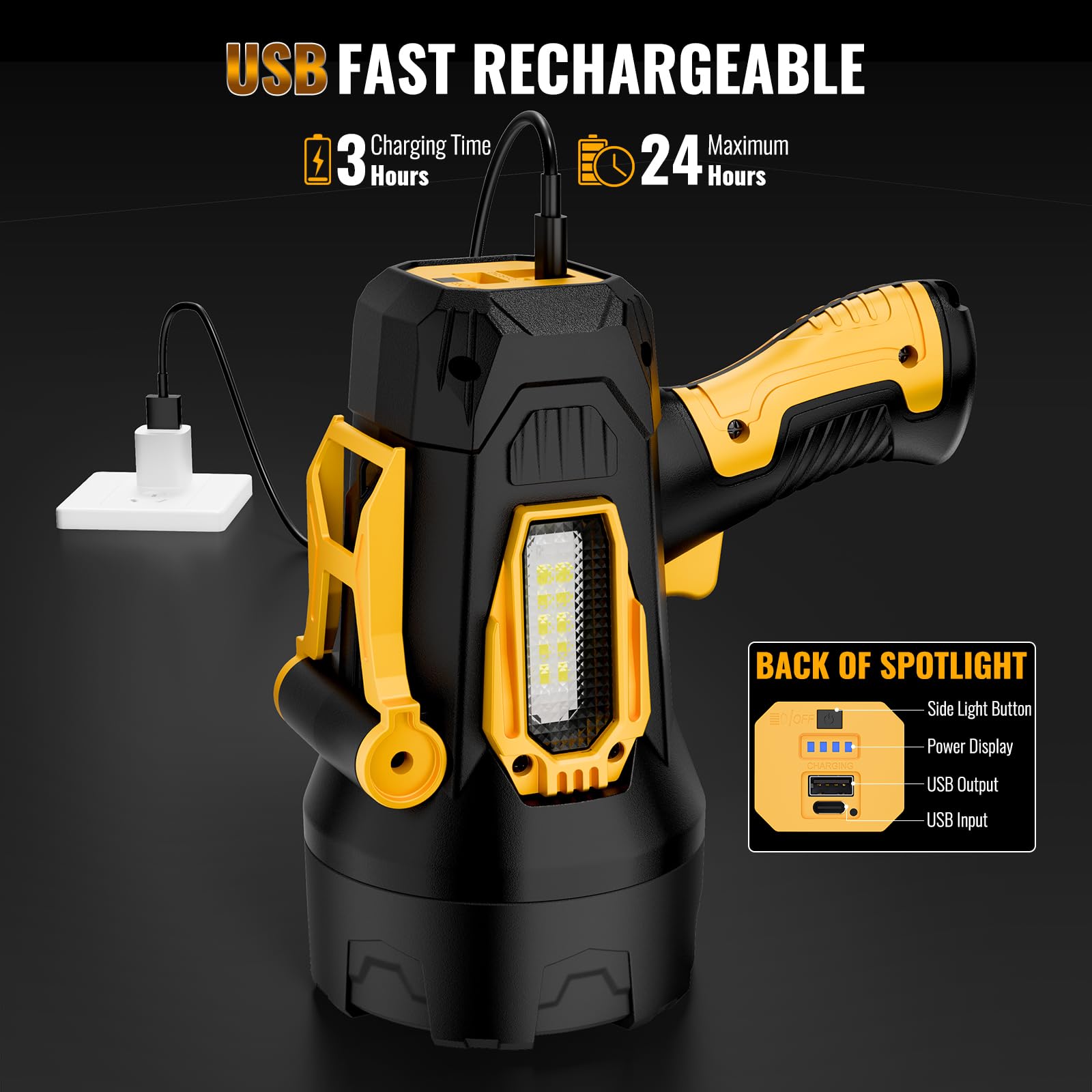 Rechargeable Spotlight, 99000 Lumens Super Bright Led Spotlights Flashlight with Cob Light & Foldable Tripod, 10000ɱAh Spot Lights Long Runtime, Handheld Spotlight for Hunting Boating Outdoor
