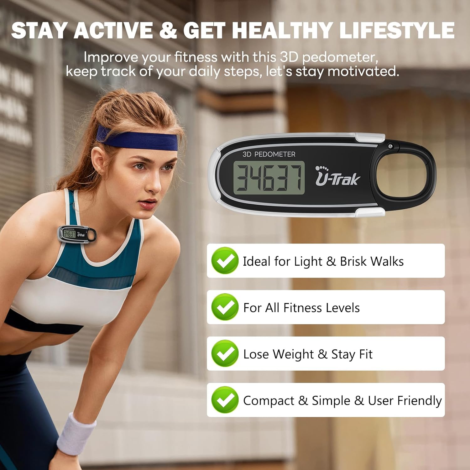 Skiennix 3D Pedometer - Accurate Clip-On Step Counter with Removable Clip & Carabiner for All Ages
