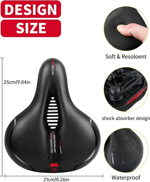 MSDADA Comfortable Bike Seat Cushion - Wide Memory Foam Padding with Dual Shock Absorption | Waterproof Saddle for Men & Women