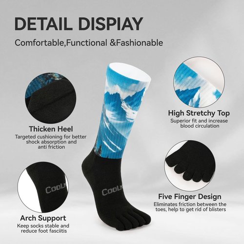 Toe Socks for Men and Women Cool-max Athletic Running Five Finger Socks Breathable Lightweight Crew 3 Pairs Medium