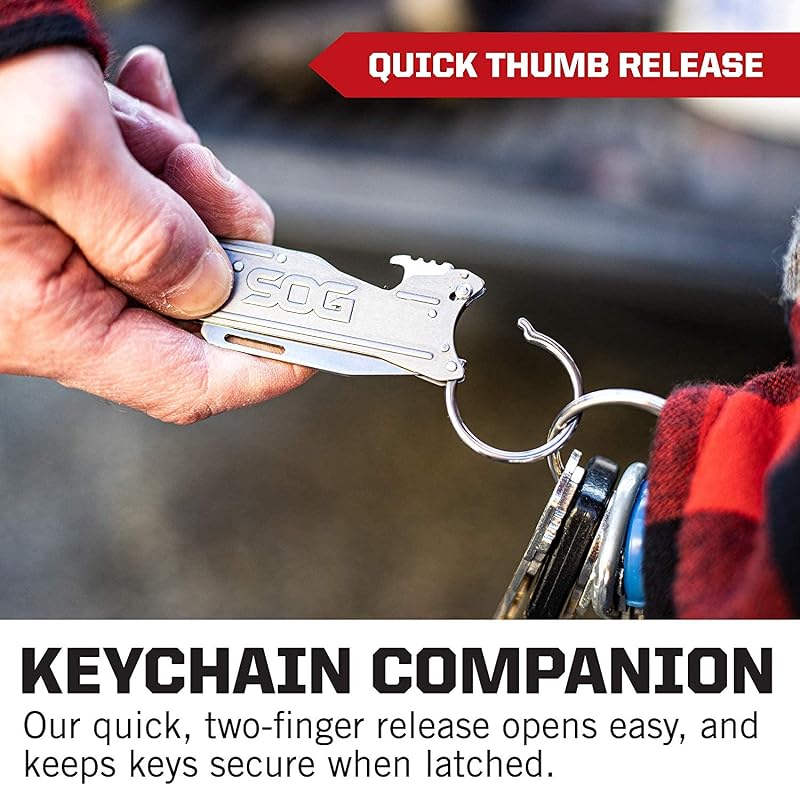 SOG KeyTron Keychain Knife with Bottle Opener, 1.8 Inch Folding EDC Knife KT1001-CP
