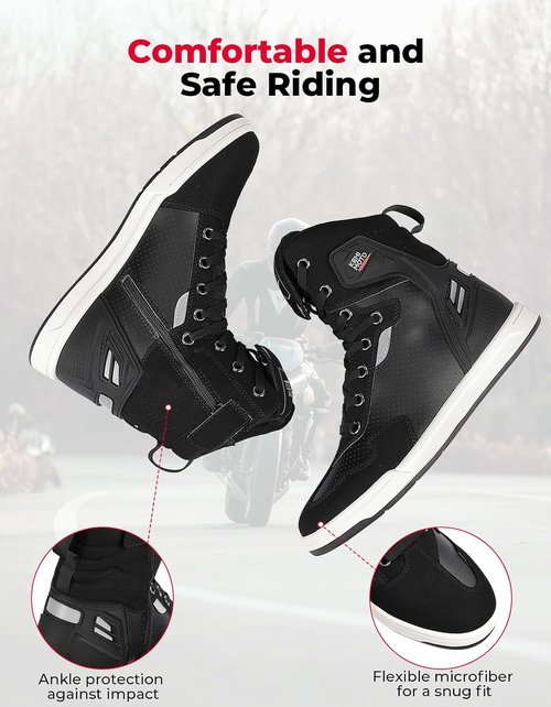 KEMIMOTO Motorcycle Boots - High Top Protective Gear with Thick Heel | Anti-Slip Microfiber Leather for Men