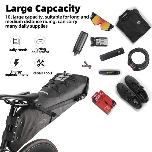 ROCKBROS Bikepacking Bag Waterproof Bike Saddle Bag Large Capacity Bikepacking Seat Bag Road Mountain Bike Seat Bag Max 14L