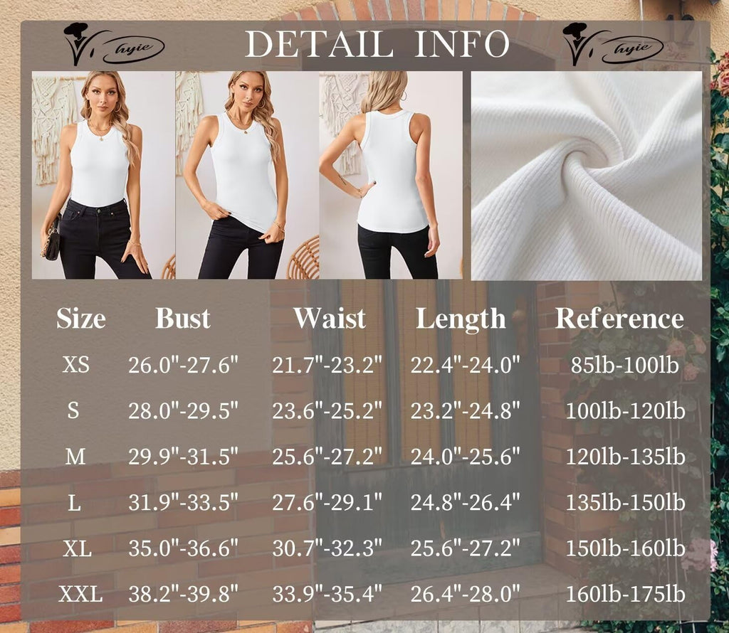 VICHYIE Women's Sleeveless Tank Top - Slim Knit Ribbed Cami Blouse for Summer Wear
