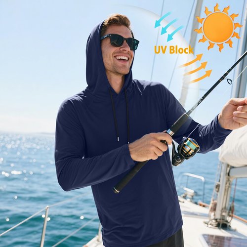 HovSiyla 5 Pack Men's Fishing Shirts Long Sleeve UPF Sun Protection Hoodie Lightweight Hiking Running Swimming Athletic Shirt Black Grey White Navy Red Large