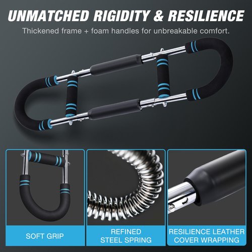 WARMOUNTS Twister Arm Trainer, 66-110lbs 3-Level Adjustable Chest Expander for Men & Women, Upper Body Workout Equipment for Chest, Shoulder & Biceps, Portable Spring Resistance Bar with Safety Sleeve