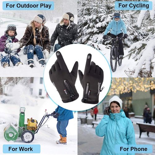 Softfree Winter Gloves with Touchscreen Fingers for Men, Waterproof Warm Glove Cold Weather Driving Gloves Anti-Slip Sports Gloves for Cycling Running Skiing Hiking Climbing (Black,Large)
