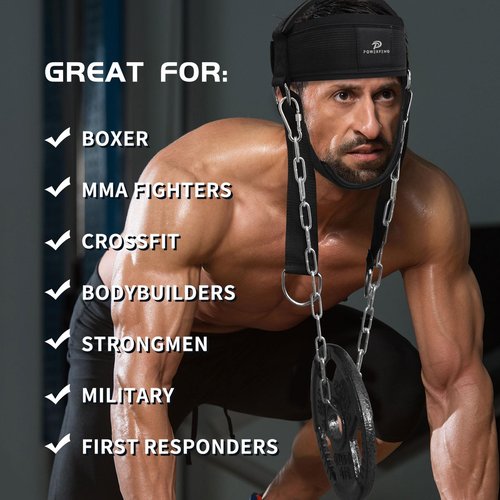 Powerfeng Neck Harness for Weight Lifting: Thicken Neck Exerciser Strengthener Head Weights - Neck Workout Trainer for Men Women