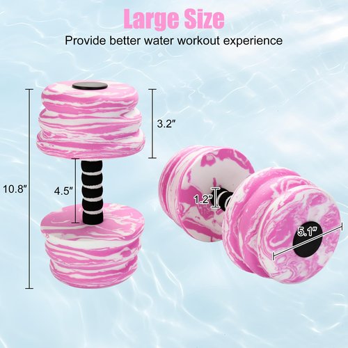 Aquatic Exercise Dumbbells, Water Dumbbells, 2PCS Foam Barbells for Men Women Water Workouts (Pink+White)