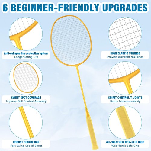 CHISHENGDI Badminton Racket,Carbon Fiber Lightweight Durable Racket with Anti-Slip Grip,High Elasticity for Beginners & Advanced Players,Indoor/Outdoor Use for Men Women Teens (Golden)