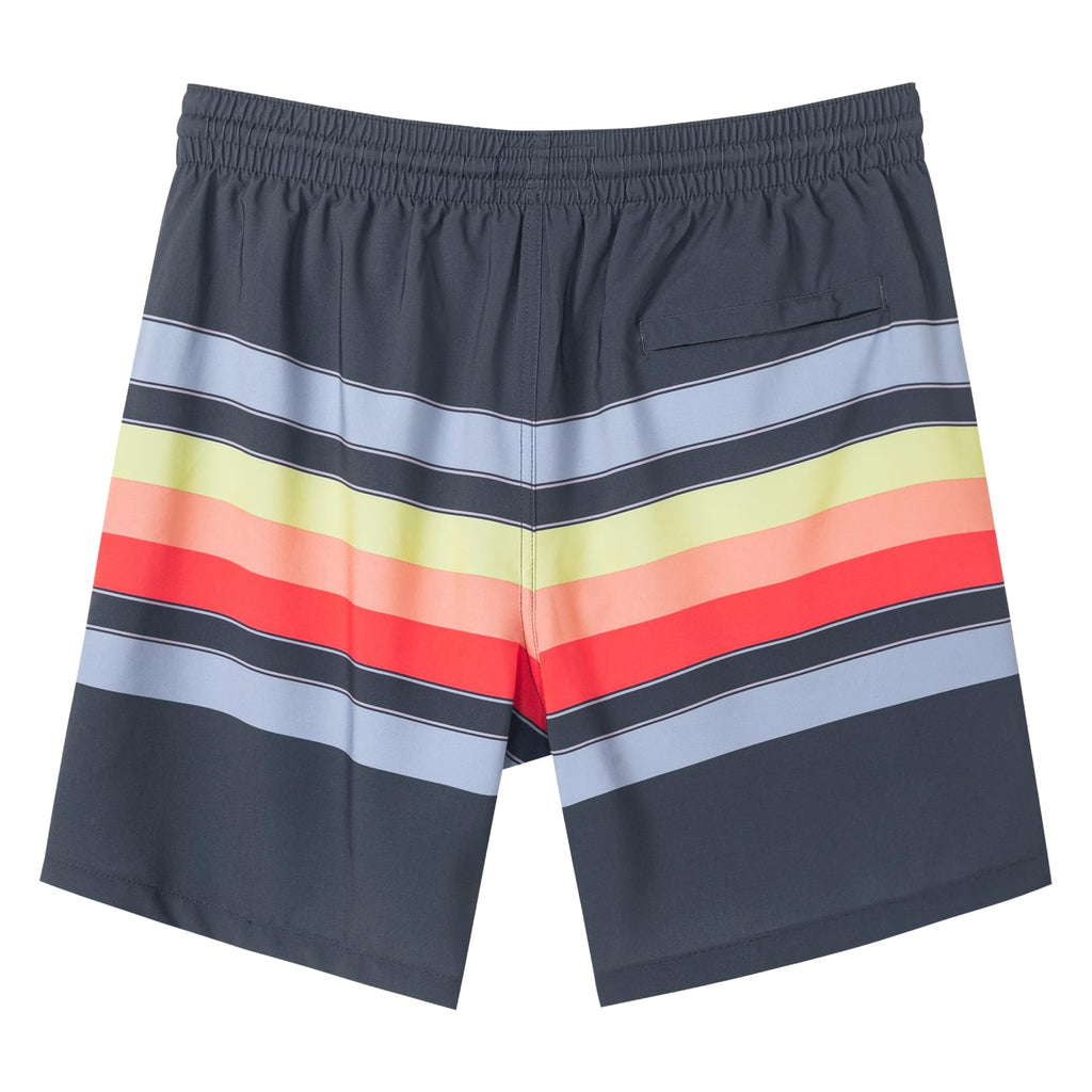 SURF CUZ Mens Swim Trunks with Compression Liner Quick Dry Swim Shorts 7" Swimming Trunks Stretch Bathing Suit Zipper Pockets,Sunset Stripes,M