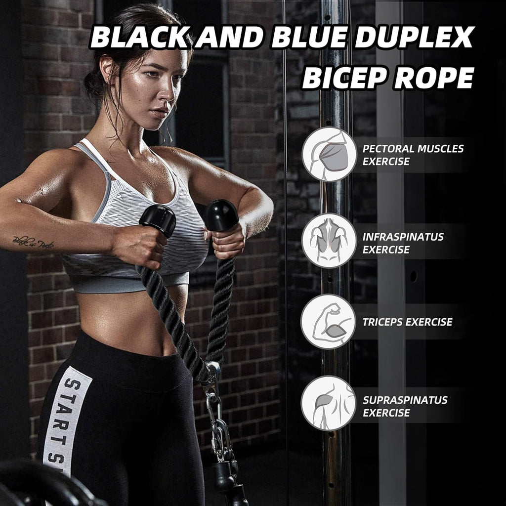 Tchrules Universal Tricep Rope - 27 Inch Heavy Duty Non-Slip Cable Attachment for Gym Workouts