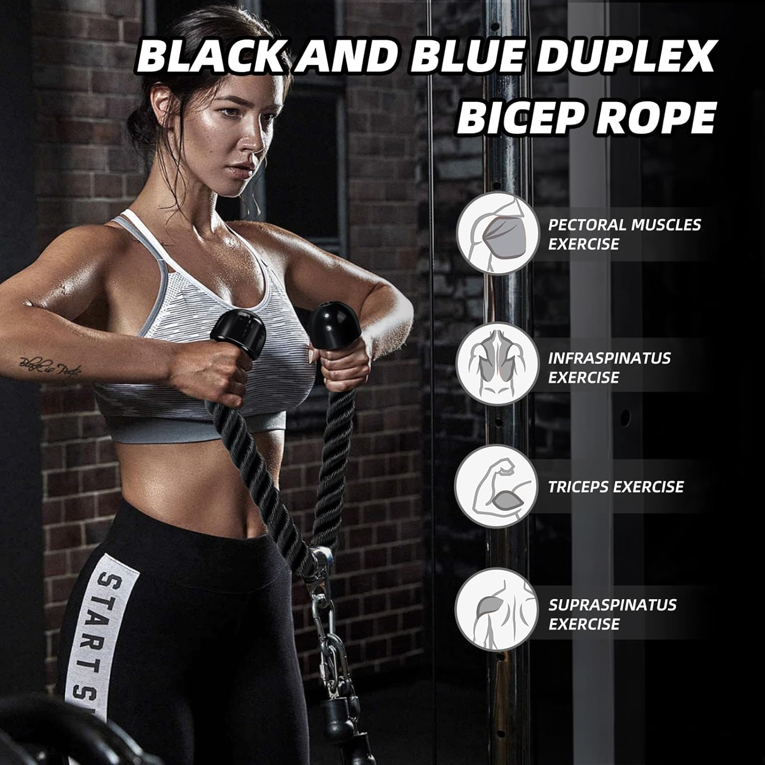 Tchrules Universal Tricep Rope - 27 Inch Heavy Duty Non-Slip Cable Attachment for Gym Workouts