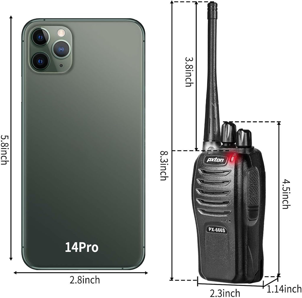 Pxton Walkie Talkies - Long Range Rechargeable 2-Way Radios with Headphones | 8 Pack with VOX & Noise Reduction