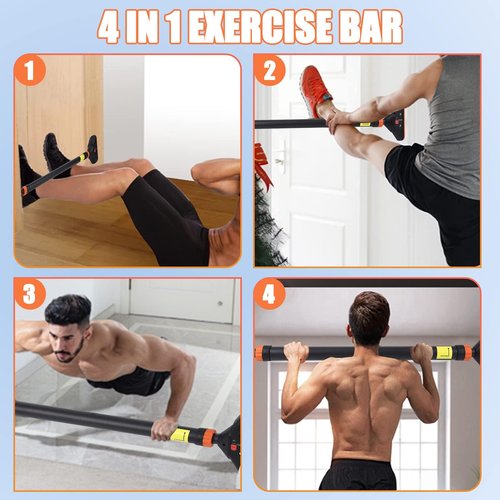Pull Up Bar for Doorways, Chin Up Bar With Level Meter and Adjustable Width(29"-44") Max Load 440 LBS,No Screws and Tools Included, Orange