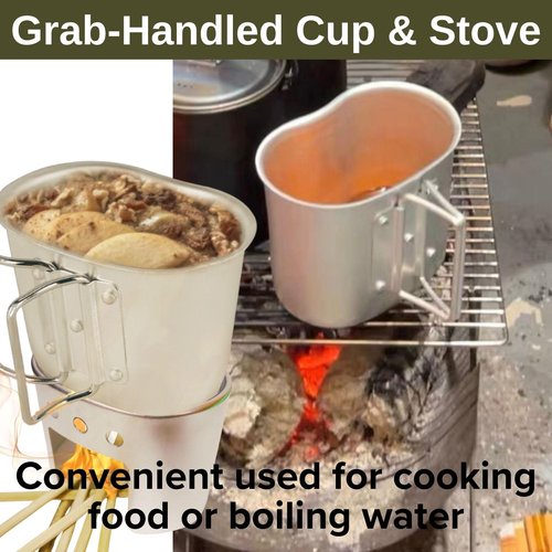 BeGrit Military Canteen Army Canteen WWII US G.I. Style Canteen Kit with Aluminum Cup Stove Stainless Steel Spoon Fork for Hiking Backpacking Camping