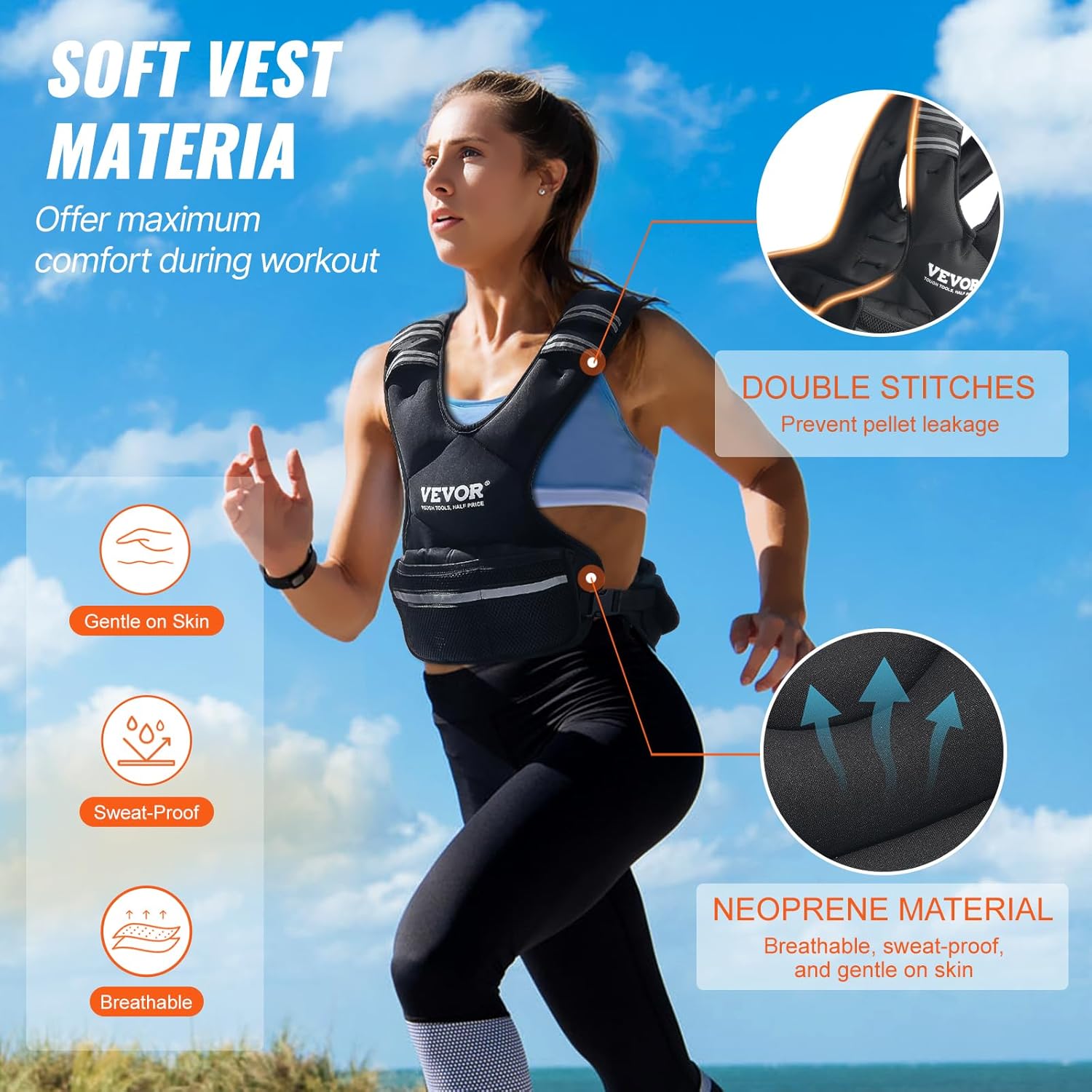 VEVOR Adjustable Weighted Vest - 11-40lbs for Strength Training | Reflective Stripe for Safety