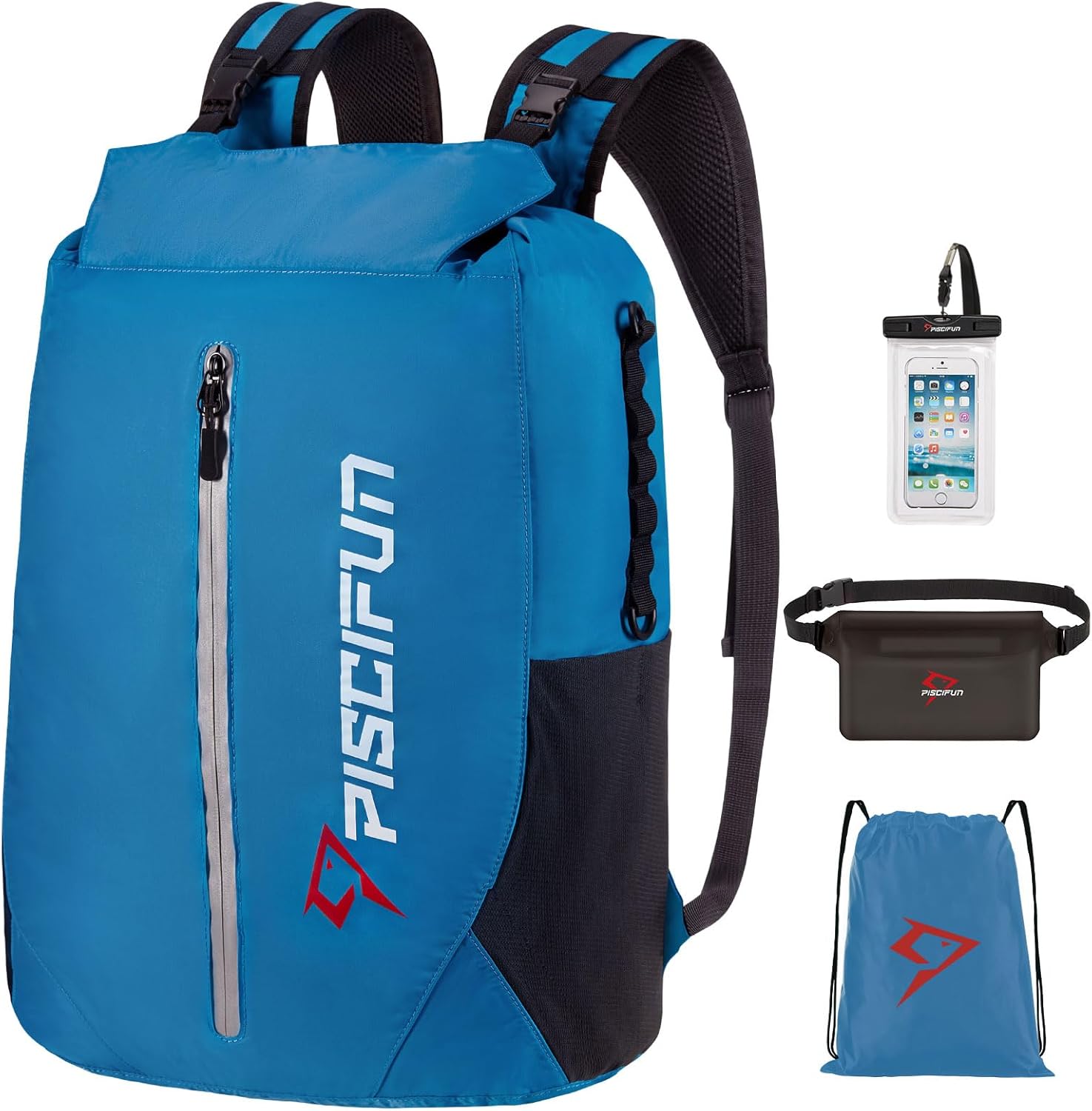 Piscifun Waterproof Dry Bag - Lightweight Roll-Top Backpack with Waist Pouch & Phone Case | 10L, 20L, 30L Options