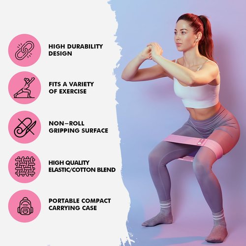 Fabric Resistance Bands for Working Out, 6pcs Band Set, 3pcs Non-Slip Booty Bands 3pcs Loop Exercise Bands for Leg, Glutes, Hip Elastic Bands for Gym, Home Fitness, Pilates, Yoga for Women and Men