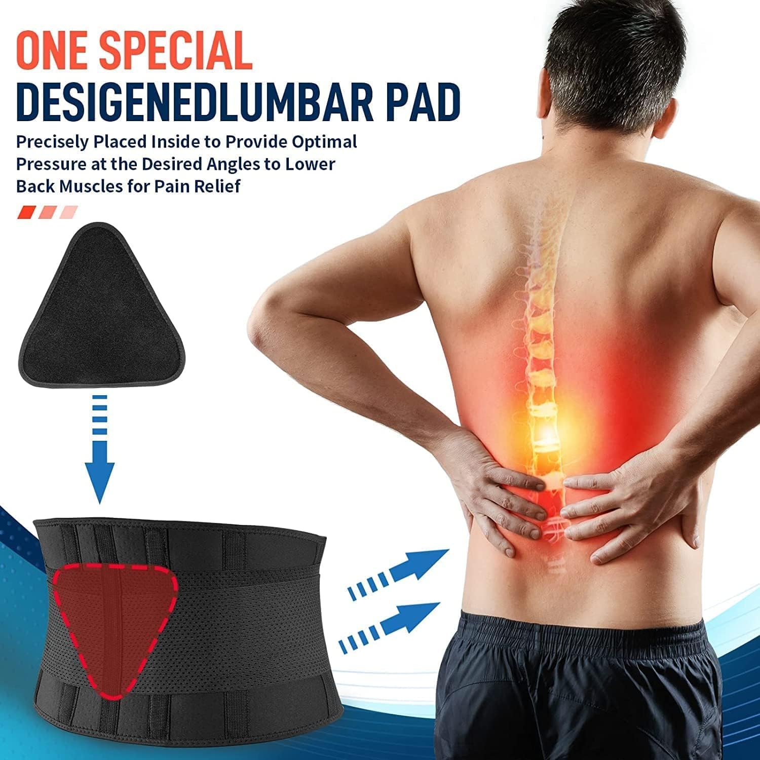 Skiennix Back Brace | Adjustable Lumbar Support for Pain Relief - Breathable Mesh, X-Large Size