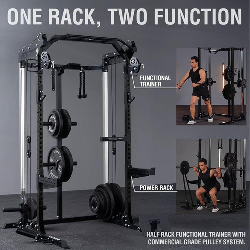 Mikolo Power Cage - 2000LB Power Rack with Dual Pulley System | Multi-Function Home Gym Machine