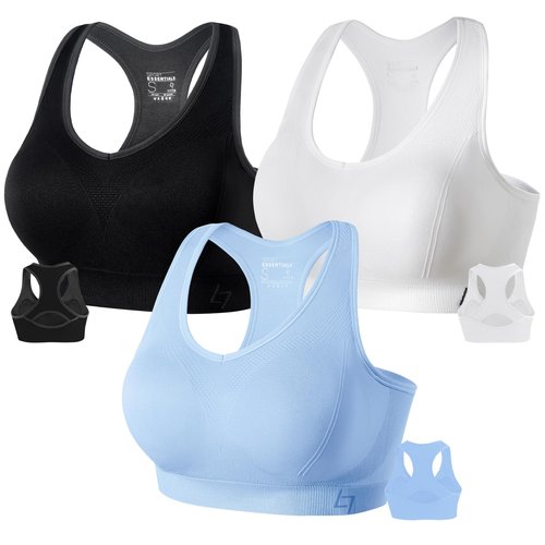 FITTIN Padded Sports Bras for Women: Racerback Medium Support 3 Pack Workout Bra for Dance K-pop Yoga Fitness- Full Coverage Comfortable Tops for Young Lady College Students Aged 18-28
