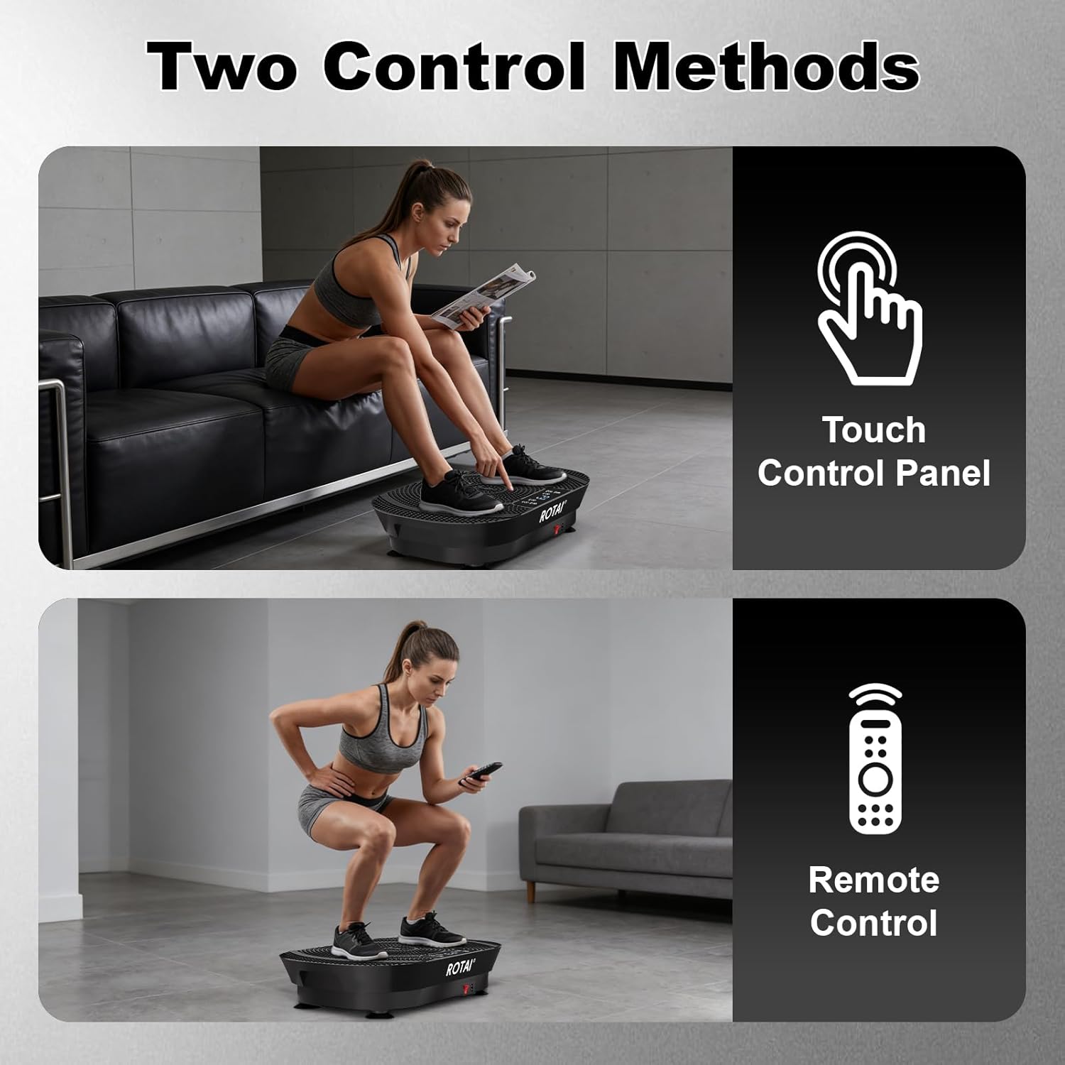 ROTAI Vibration Plate Exercise Machine - Full Body Fitness Platform for Weight Loss & Fat Burning | Adjustable Shake Plate in Black