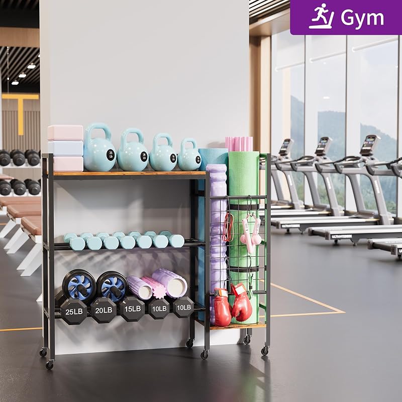 35" Adjustable Dumbbell Rack with Wheels – 4-Tier Home Gym Stand for Dumbbells, Kettlebells & Yoga Mats