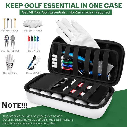 Golf Glove Holder Case with Glove Shaper - Golf Accessories Organizer for Men & Women, Premium Protective Storage Case with Carabiner Fits Golf Bags (White)
