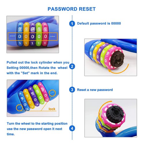 IDEALUX Bike Locks Cable - 4 Feet Resettable Cable Lock - Self Coiling 5 Digit Combination Bicycle Lock (Blue) …