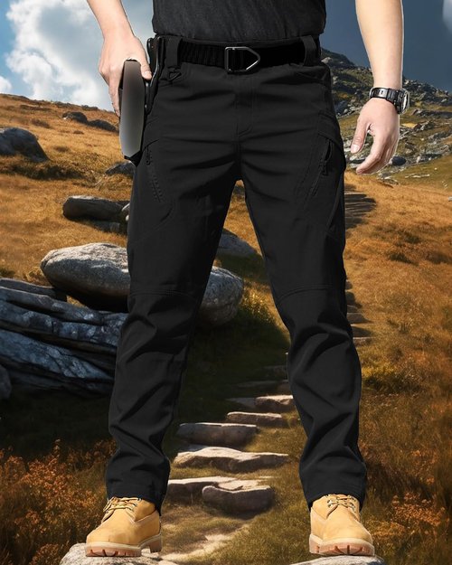 whox Men's Work Cargo Pants Tactical Hiking Casual Water Resistant Ripstop Trousers for Outdoor with 6 Pockets(No Belt) Black