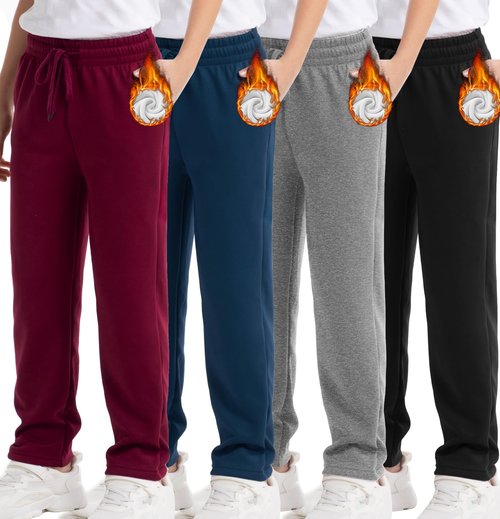 Siimcuzy 4 Pack Boys Sweatpants Fleece Lined Open Bottom Youth Athletic Jogging Track Joggers Pants with Pockets for Kids 1 Black 1 Heather Grey 1 Wine 1 Blue Medium