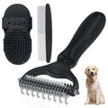 Double-Sided Pet Grooming Rake - 4-in-1 Professional Grooming Kit for Dogs & Cats | Extra-Wide Deshedding Tool (4PCS Black)