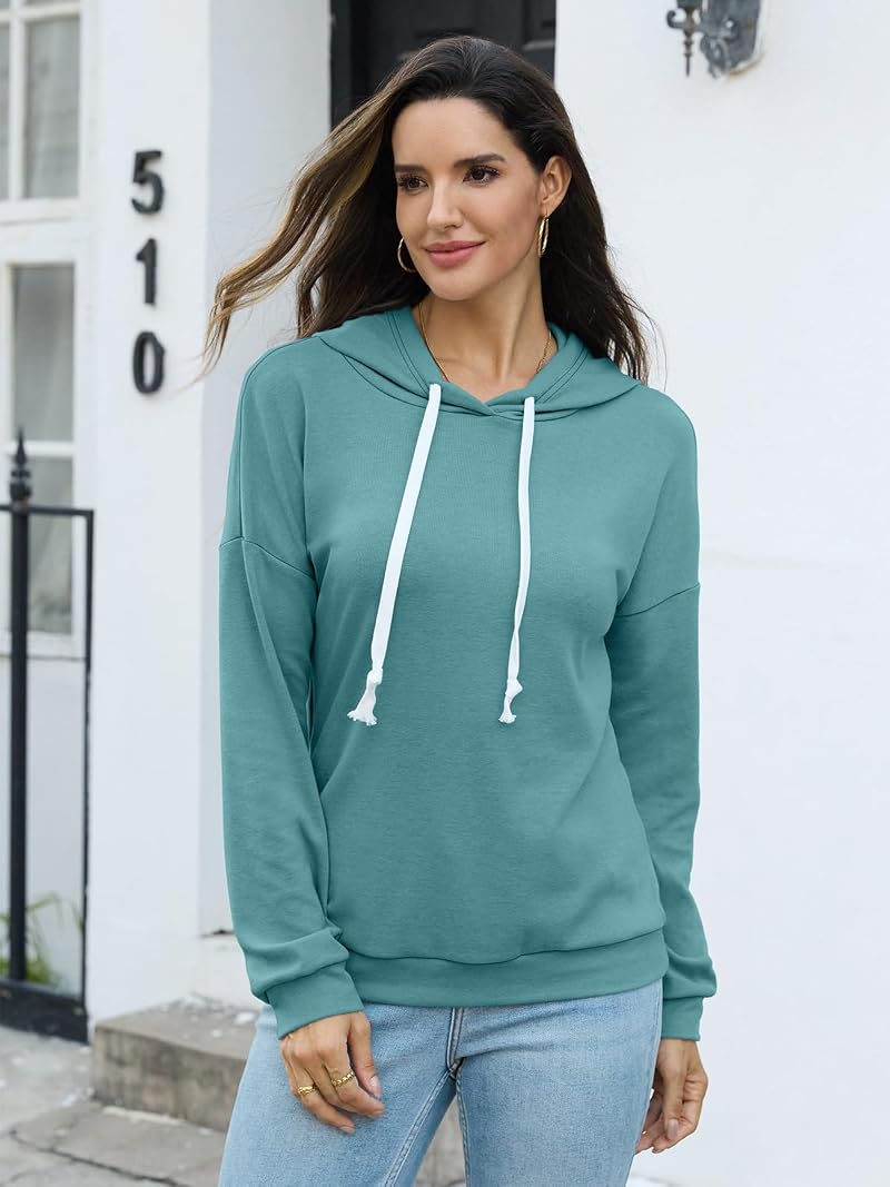 Teal EasyGala Womens Lightweight Drawstring Hooded Sweatshirt - Large