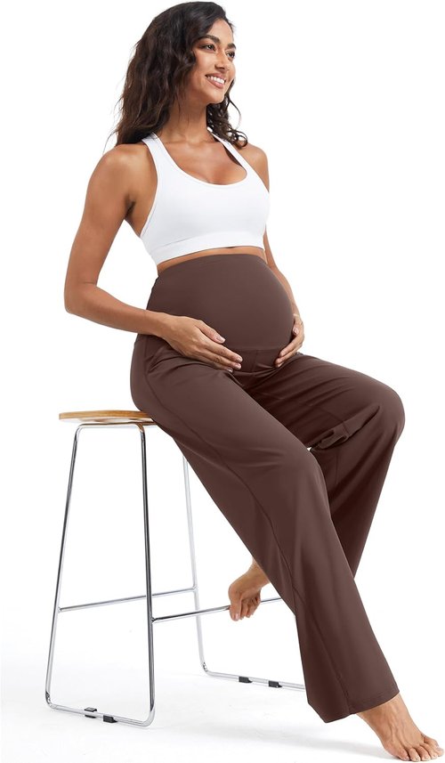 MathCat Maternity Pants - Over The Belly Wide Leg Yoga Trousers for Comfortable Pregnancy | Soft Stretchy Fabric