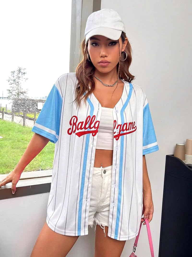 KIDDAD Women’s Baseball Jersey Shirt - Game Day Tee, White, Large