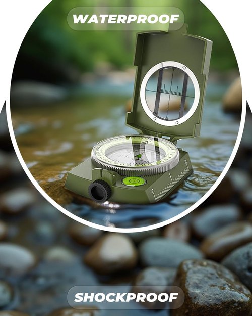 Sportneer Military Lensatic Sighting Compass with Carrying Bag, Waterproof and Shakeproof, Army Green