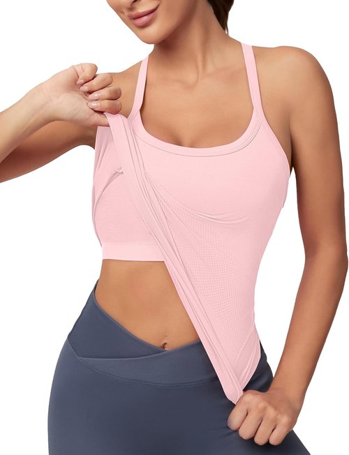 MathCat Workout Tank Tops - Sleeveless Gym Shirts with Built-In Bra for Women | Seamless Racerback Design
