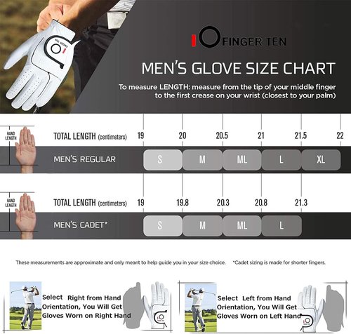 FINGER TEN Premium Soft Cabretta Leather Golf Gloves - Tour Fit Grip | Left & Right Hand, Cadet Sizes S-XXL