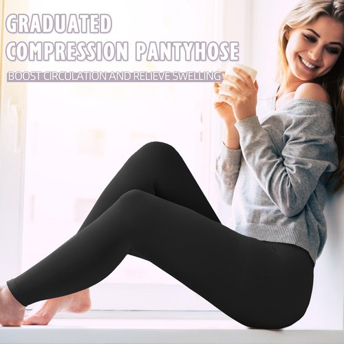 Wegitcs Compression Pantyhose for Women & Men, 2 Pairs Footless 20-30mmHg Medical Graduated Compression Leggings, Waist High Support Tights, Opaque Stockings for Varicose Veins Edema, Beige&Black M